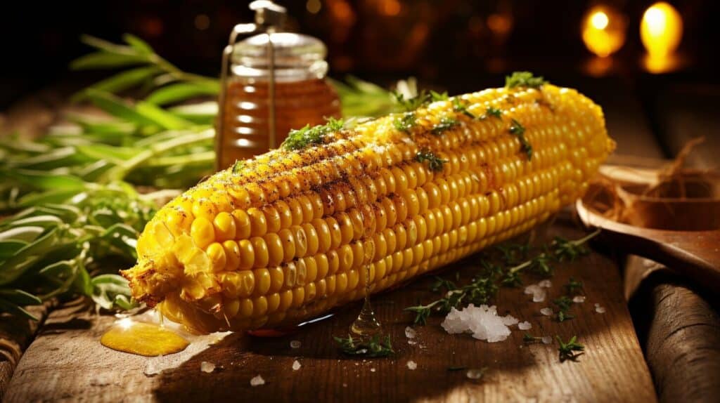 Grilled corn on the cob with butter and herbs
